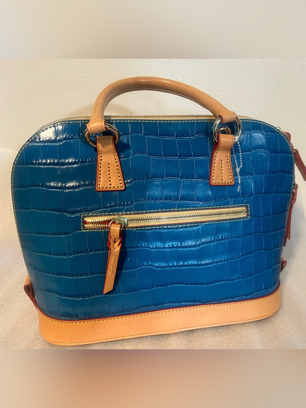 Dooney & Bourke Blue Croc-Embossed Tote with Tan Trim - Picture 5 of 10